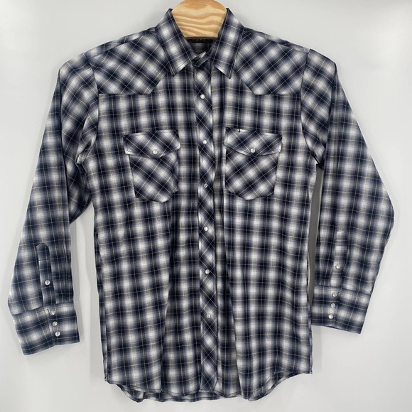 Roper Large Black Blue Plaid Check Pearl Snap Button Up L/S Western Shirt - Picture 4 of 5